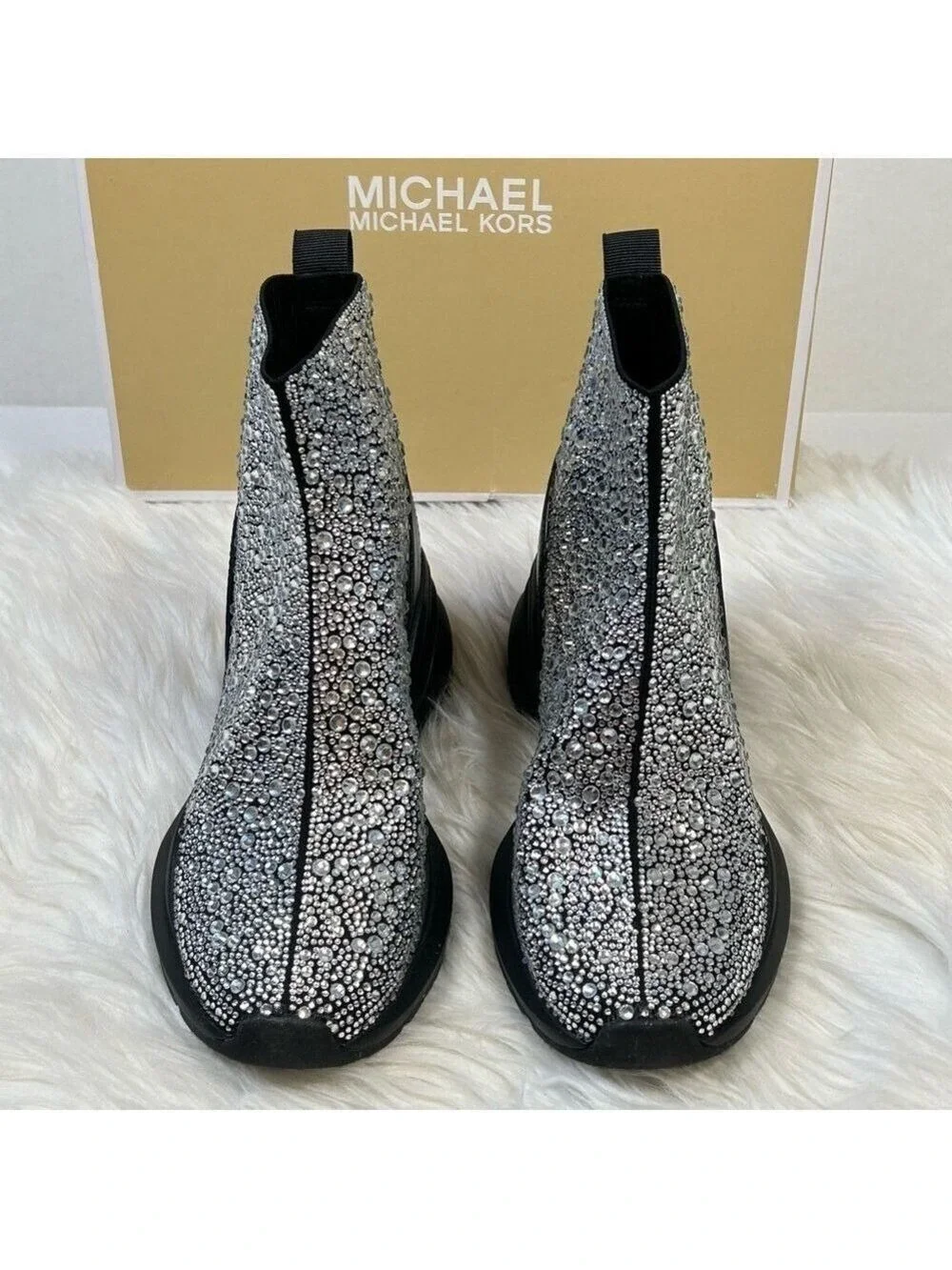 Michael Kors Black Silver Knit Booties Size 6